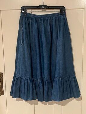 VTG Crazy Horse Jeans Women’s Denim Skirt Size 13/14 Tiered Pleated Ruffle Hem